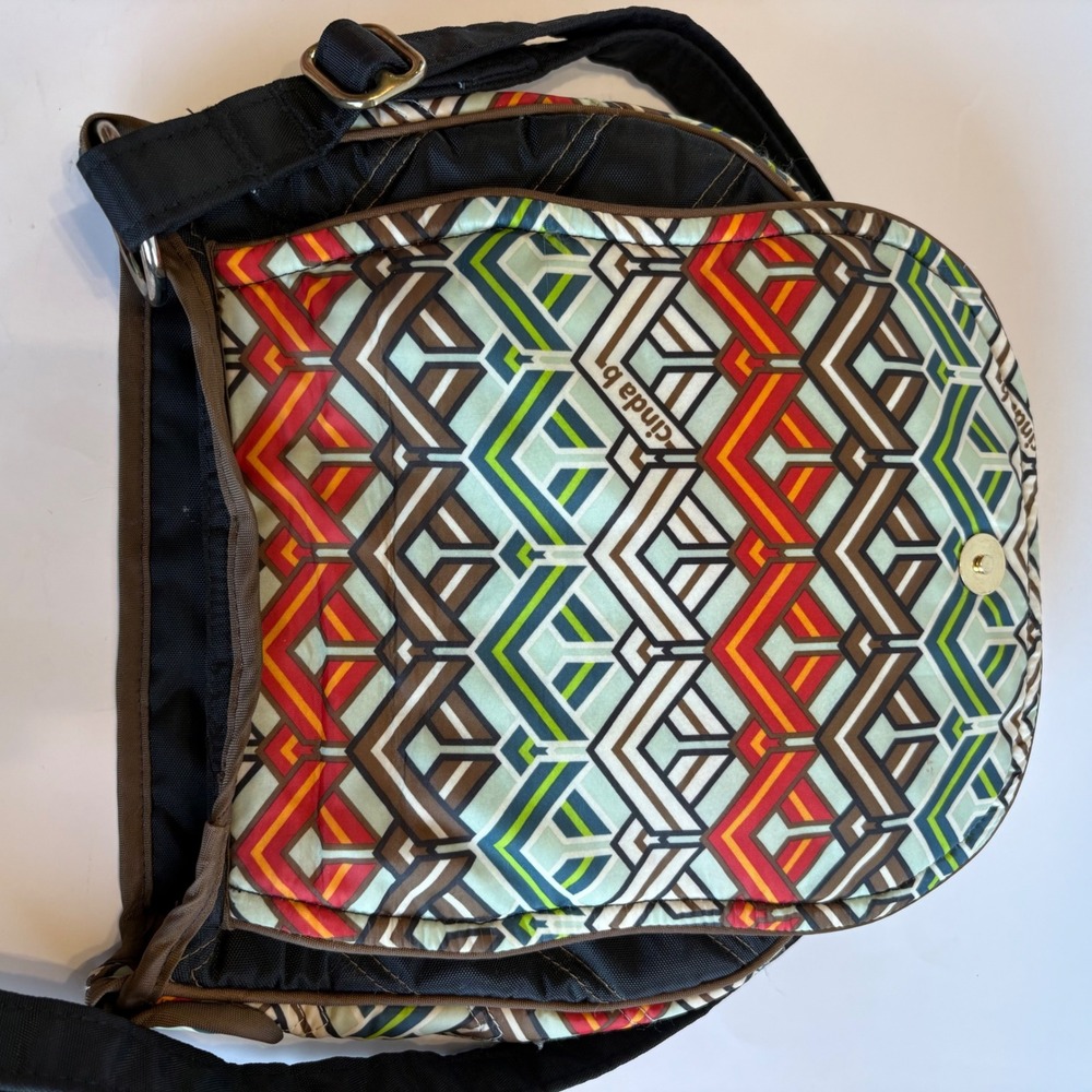 CINDA B Ravinia Black Patterned Saddlebag Shoulder Crossbody Bag Nylon Quilted - Picture 8 of 10